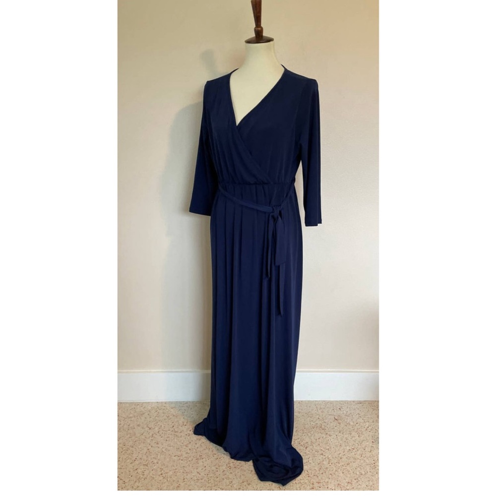 PinkBlush Navy Blue Sash Tie Wrap Plus Maternity Maxi Dress 2X
